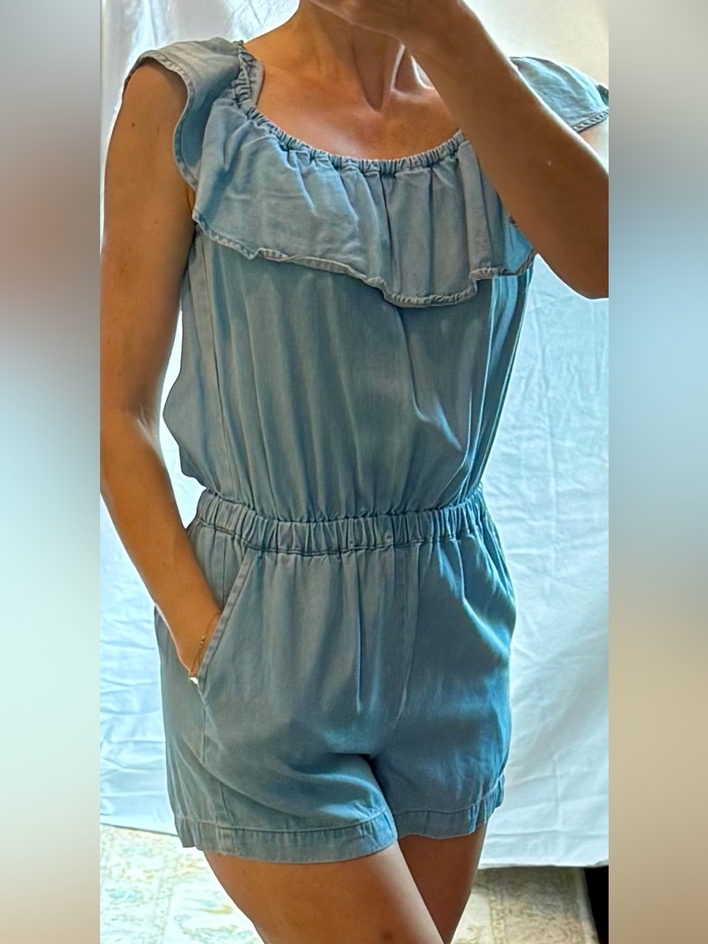 Splendid Light Blue Ruffle-Neck Tank Top - Picture 4 of 10